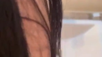 female M after get off work wearing stockings and high heels took her home to the toilet and slapped her face and ate her dick